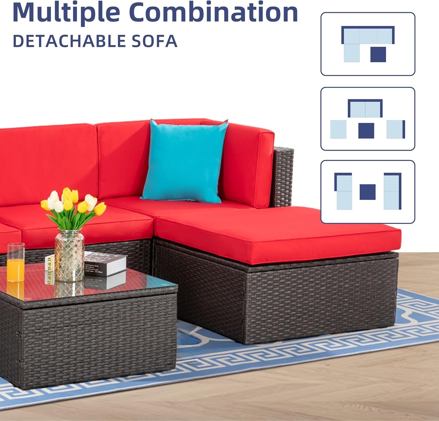 All-Weather Brown Wicker Outdoor Couch Sectional Set