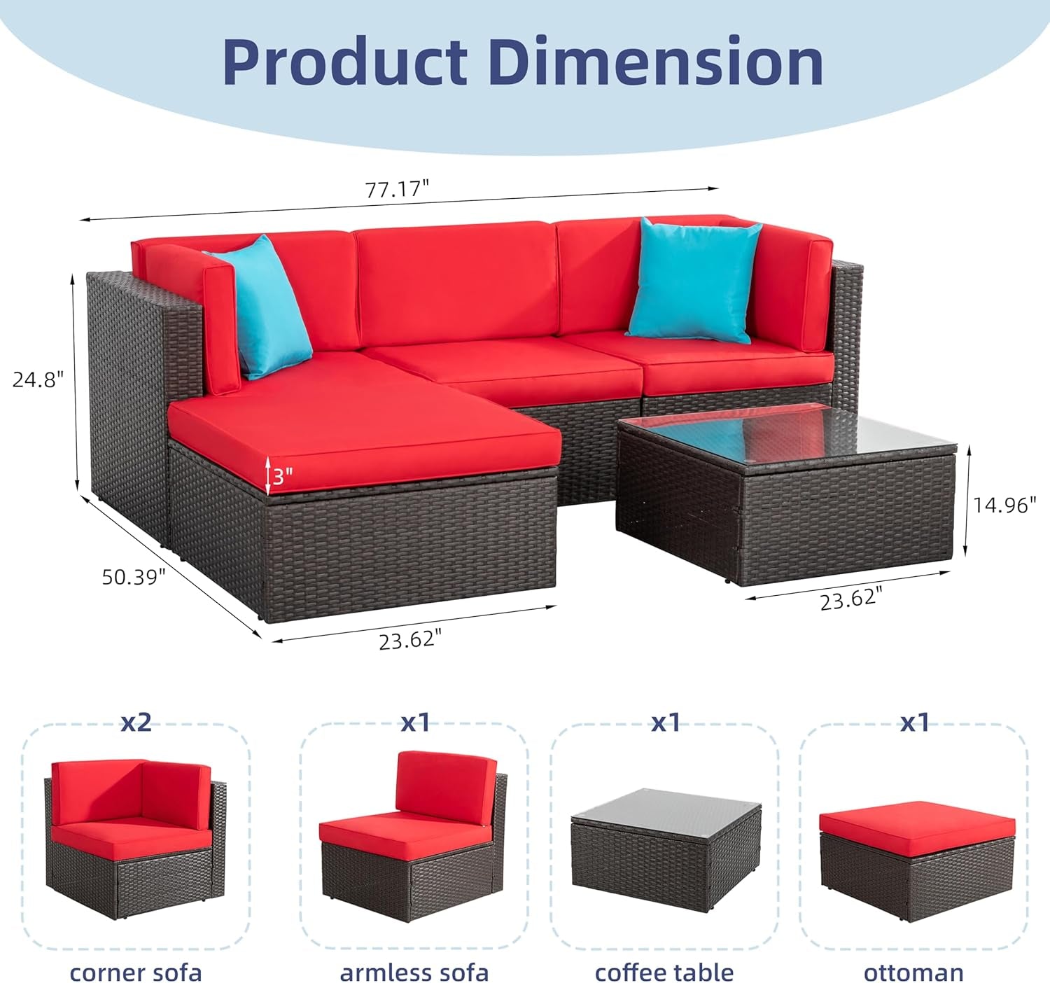 All-Weather Brown Wicker Outdoor Couch Sectional Set