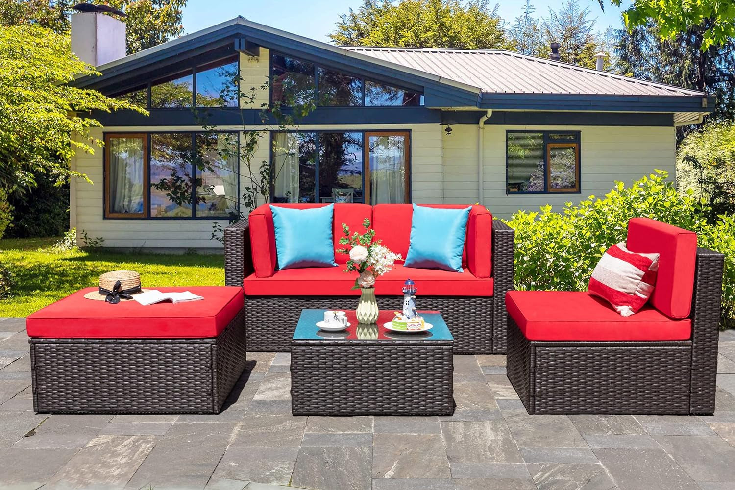 All-Weather Brown Wicker Outdoor Couch Sectional Set