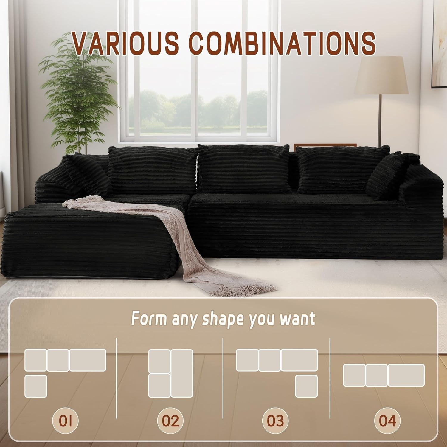 L-Shape Modular Sectional Couch with Deep Seat Comfort